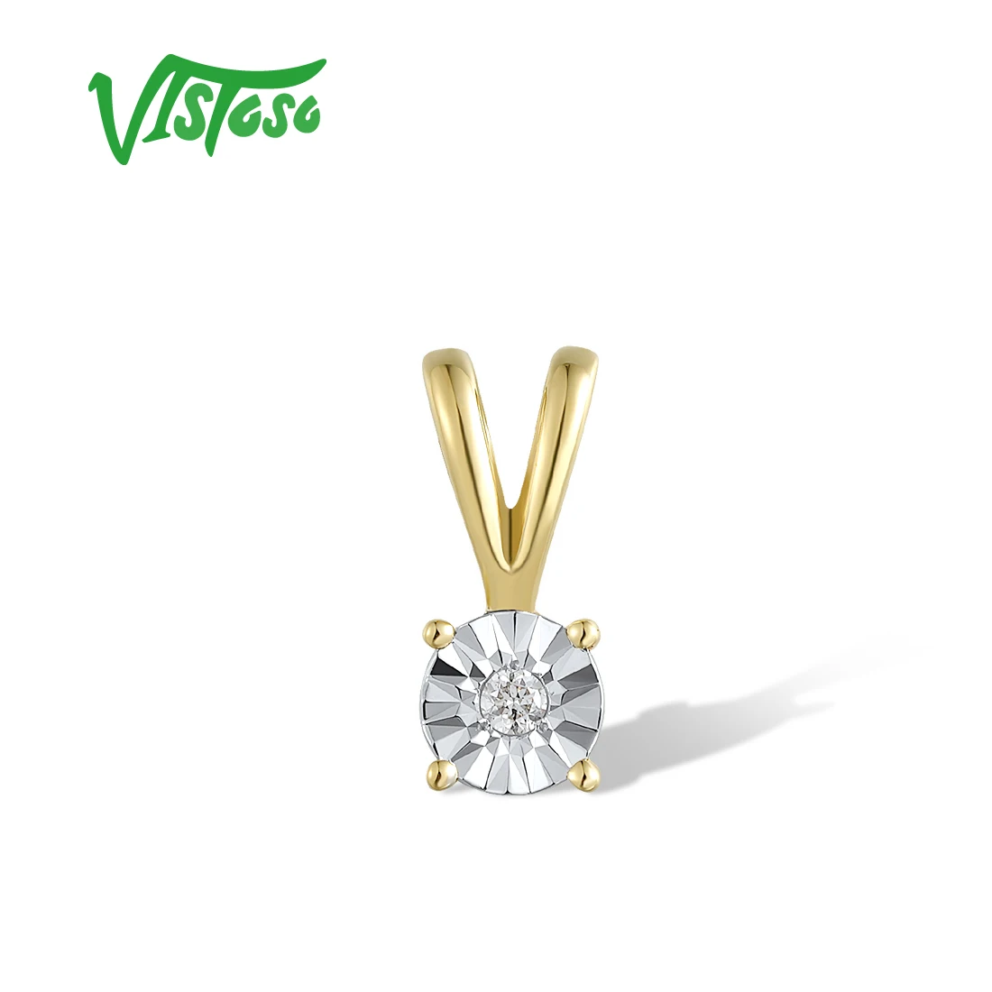 VISTOSO Pure 14K 585 Two Tone Gold Pendant For Women Sparkling Diamonds Concise Wedding Anniversary Delicate Fine Jewelry