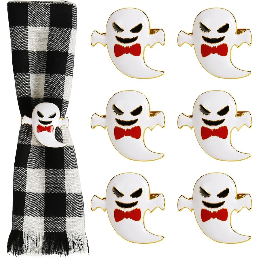 

Набор колец для салфеток на Хэллоуин из 6 колец с пряжкой для салфеток с белым призраком, держатель для салфеток на День Благодарения, праздник, декор стола, эльф