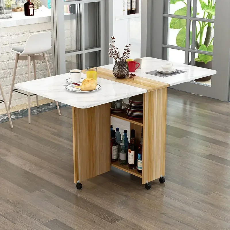 Folding dining table household small apartment movable with wheels multi-functional eating table