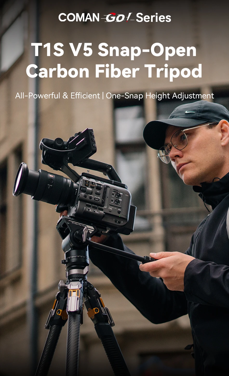 COMAN T1 T1S V5 Reise-Karbonfaser-Stativ mit Ein-Klick-Schnellverschluss und Panorama-Gimbal-Videokopf für DSLR-Kamera Manfrotto DJ – Detail 1