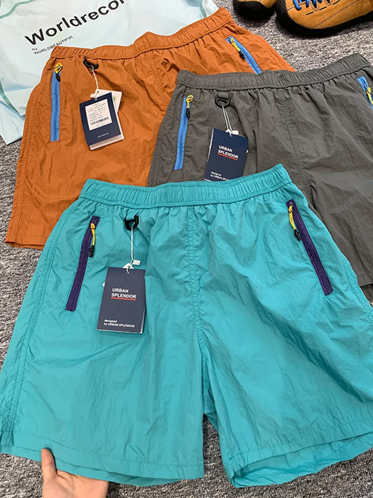 

Qui Dry Ice Silk Five Inch orts Men's Summer Thin Zipper Me ket Sports Pants Breathable Lightweight Casual Trousers