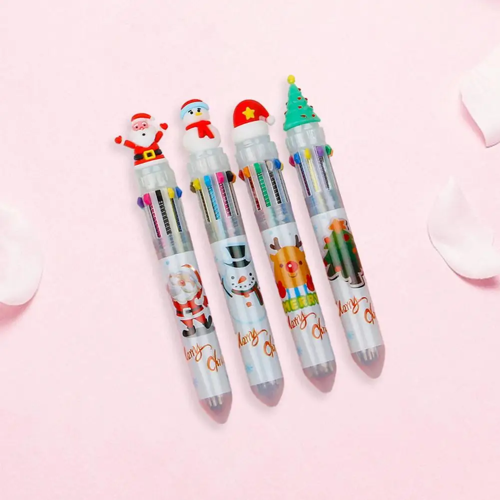 Bolígrafo de plástico de dibujos animados para niños, juego de bolígrafos de Navidad, lindo diseño de dibujos animados de Santa Claus y alce, regalo para la escuela