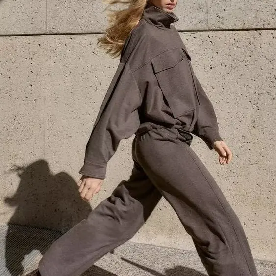 Winter New Women's Straight Leg Pants Pilot Jacket Stand Collar Casual Loose Fit Coat Multi Pockets Warm Elastic Hem