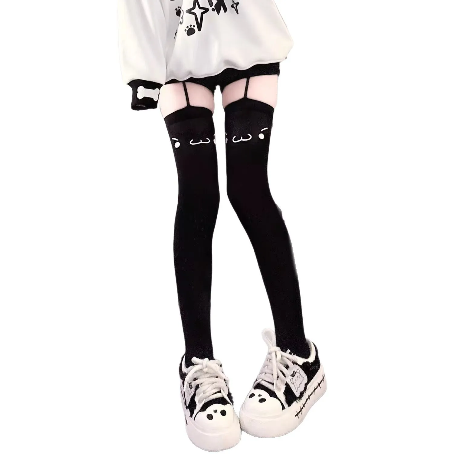 Lolita – chaussettes hautes aux genoux, bas à bretelles Y2K, bas mignons de dessin animé pour femmes, chaussettes au-dessus du genou pour filles JK