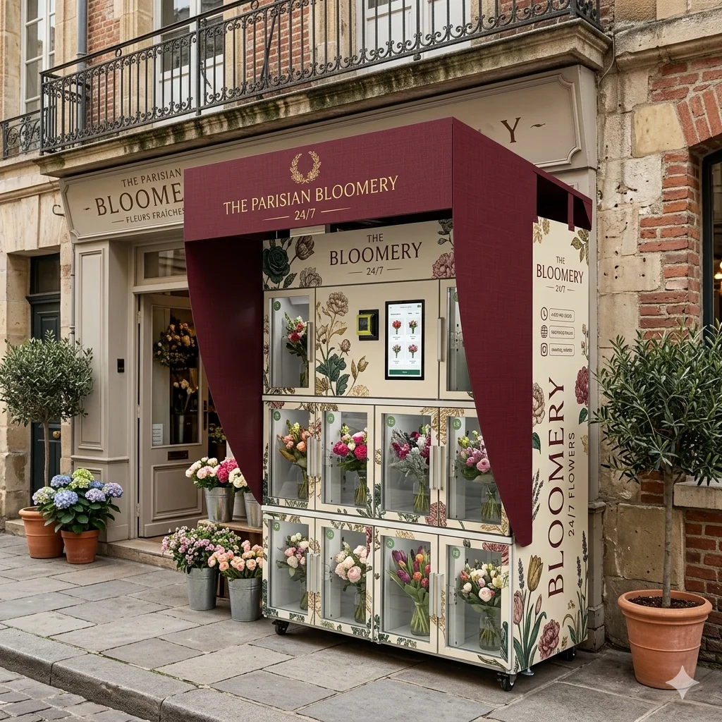 Flower Vending Machine, Smart Constant Temperature Vending Kiosk for Fresh Bouquet Street Retail Customized