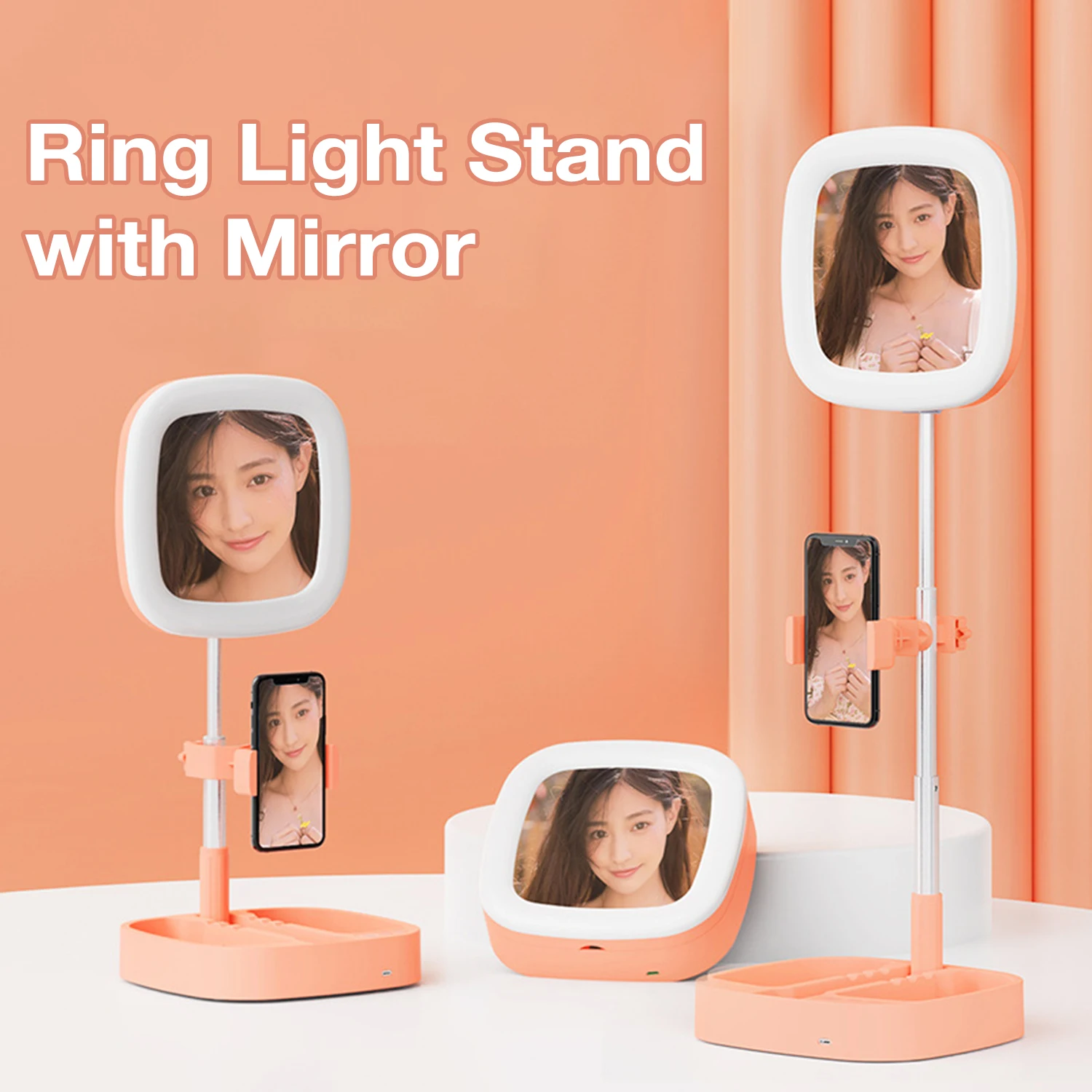 

NULIER Foldable Ring Light with Stand Vanity Mirror with Lights and Stand 3 Color Mode for Video Selfie Live Stream