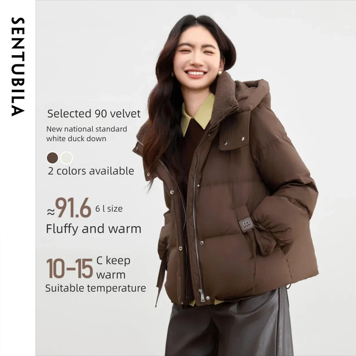 SENTUBILA Women's Winter Puff Down Jackets 2025 Stand Collar Hooded Long Sleeve Down Coats Loose-fit Outerwears W54YE2037