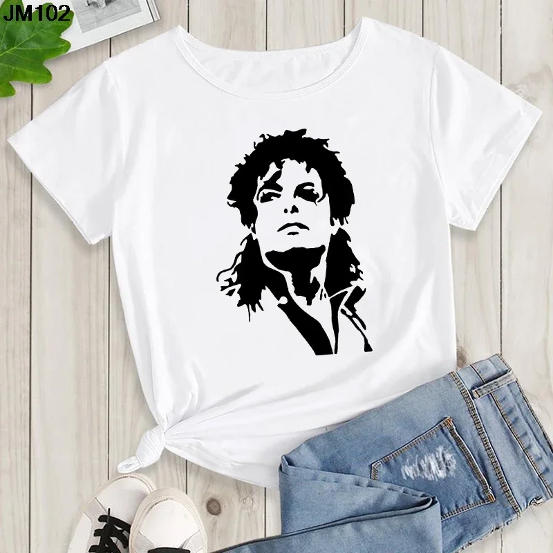 Men's and Kids Summer Shirt Pop King Michael Jackson Women's Printed Shirt Harajuku Casual White Top Women's Trendy Rock Shirt