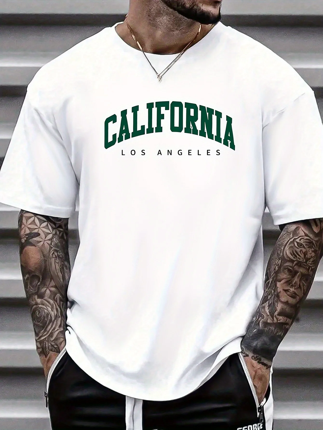 Summer Men's Casual Sports Loose Large Size California Letter Print Comfortable Round Neck Short-Sleeved T-Shirt
