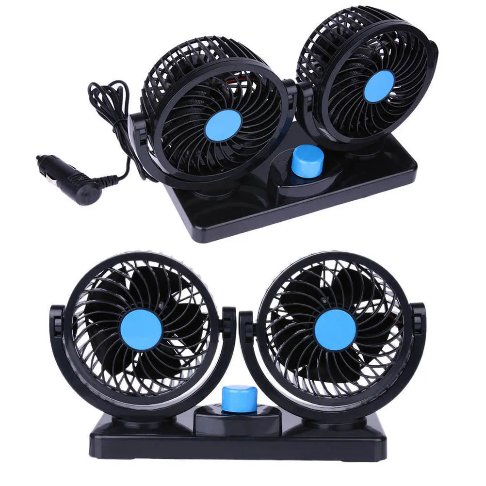 

12V Car Cooling Fan 360 Degree Rotating Dual Head Car Auto Cooling Air Fan Adjustable Low Noise Summer Car Fan Air