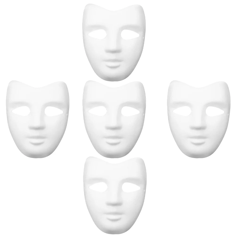 5 Pcs White Mask Unpainted Face Cosplay Accessories Props Blank Costume Paper for DIY Pulp Masquerade Supplies