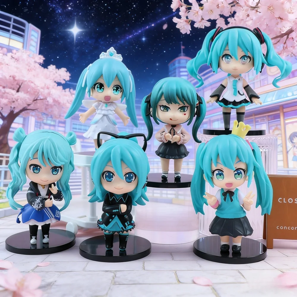 Conjunto de 1/6 peças de Figuras de Ação Hatsune Miku em Versão Q, Modelos de PVC para Coleção, Decoração de Mesa, Brinquedos para Crianças, Presentes de Aniversário