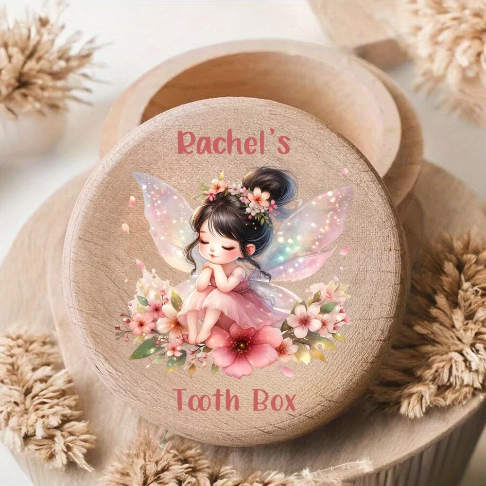 Personalized Flower Fairy Tooth Box Custom Name Flower Fairy Pattern Wooden Keepsake Teeth Boxes Customized Christening Birthday
