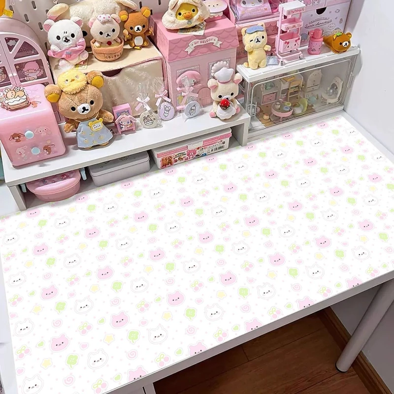 Pink Grid Cute Cat Fish Pu Leather Mouse Pad Large Waterproof Desk Mat Protective Game Keyboard For Dorm & Dressing Table Mat