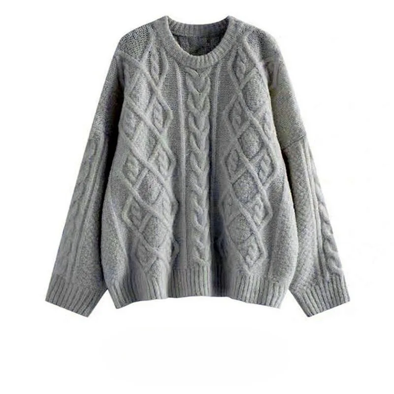 Twist Sweter Damski Jesień i Zima Miękki Glutinous All-Match Milky White Okrągły Dekolt Luźny Pullover Idle Sle Outer Wear Knit