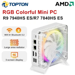 Мини-ПК Topton AMD Ryzen 9 7940HS ES R7 7840HS ES, игровой ПК с RGB-подсветкой, Windows 11, Wi-Fi, 6 игровых ПК, DDR5, NVMe, SSD, компьютер 4K