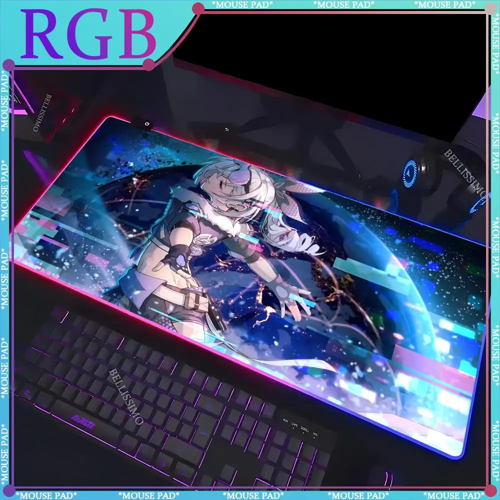 RGB S_Silver Wolf Anime Girl XXL MousePad H_Honkai Star Rail LED Game Accessories Game Keyboard Pad Desk mat Luminous Mouse Pad