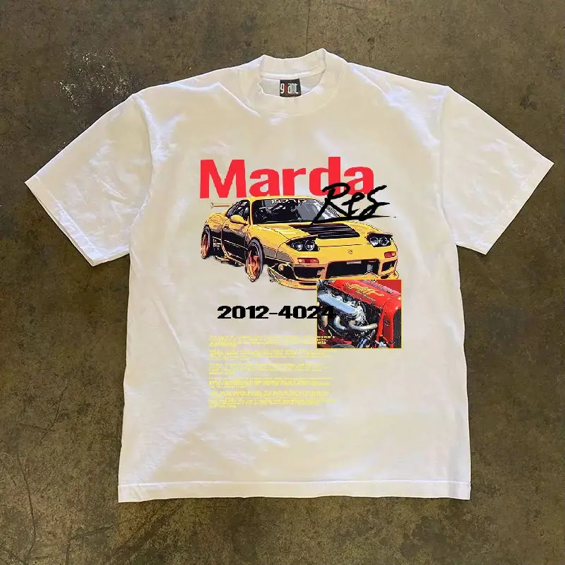 

American High Street New Handsome Car Print Small Loose Comfortable Casual Cotton Short-sleeved T-shirt for Men and Women