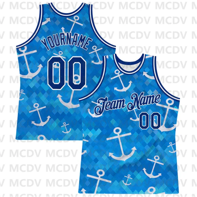 Custom Tie Dye Light Blue-White 3D Authentic Basketball Jersey