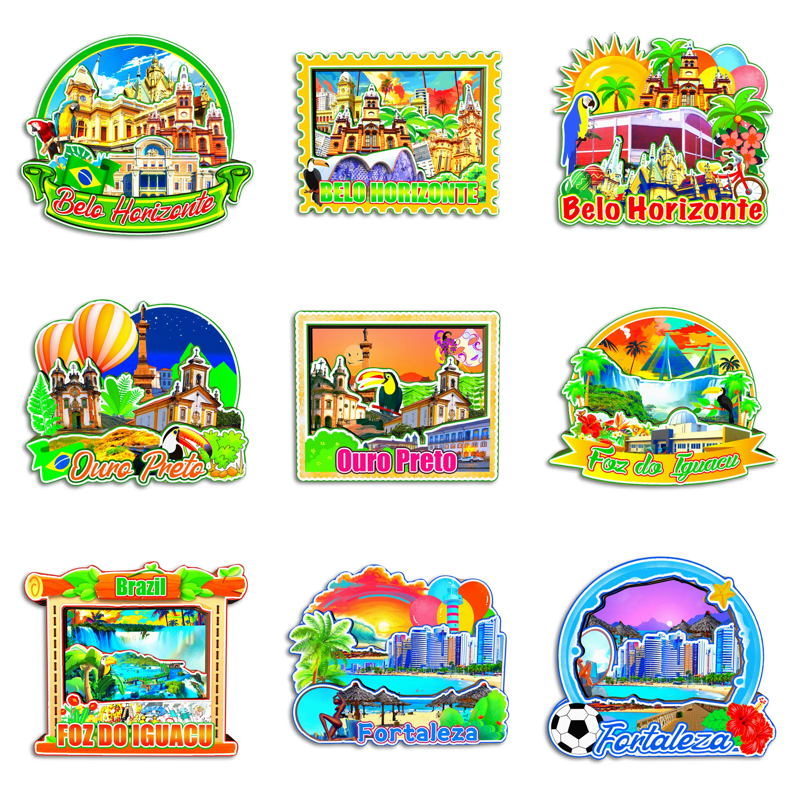 Belo Horizonte Ouro Preto Foz do Iguacu Brasil Fortaleza imán de nevera recuerdo de viaje regalo Handmarde refrigerador decorativo