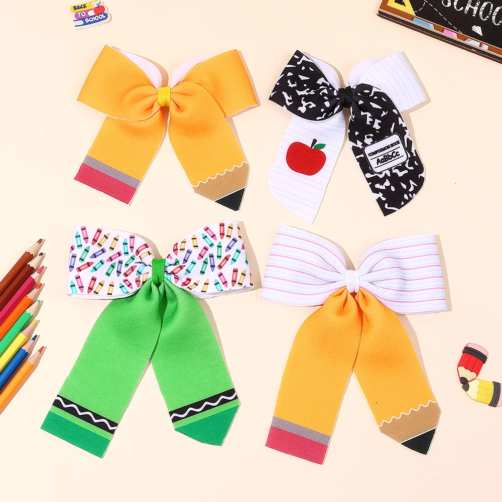Classic Handmade Girls Back to School Hair Bow Clip Barrette Pencil Design Hair Clip Kids School Uniform Hair Clip Accessories