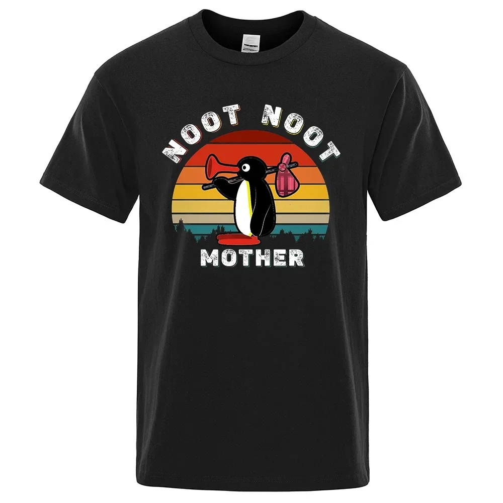 

New cartoon Japanese Noot Noot Pingu Vintage Fun T-shirt for men oversized aesthetic Ulzzang Cute Graphic T-shirt for cotton Bre