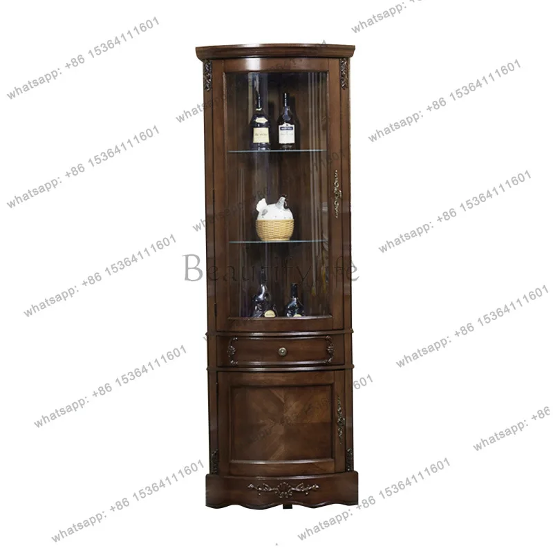 

American solid wood corner cabinet rack curved dining edge triangle wine cabinet furniture