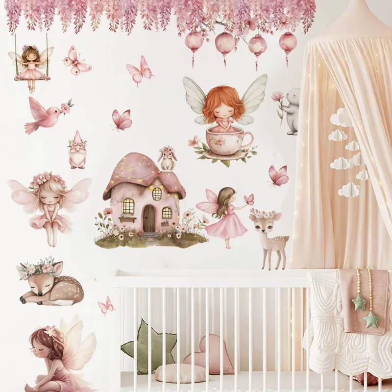 

Cute Fairy Princess Mushroom House Wall Decal Peel and Stick Self Adhesive Nursery Girls Room Bedroom Decor