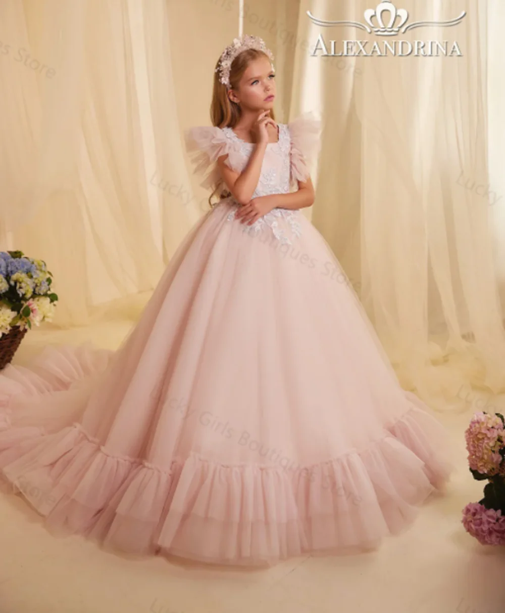 

Sparkly Sequined Flower Girl Dresses For Wedding Princess Sleeveless Birthday Party First Communion Gowns