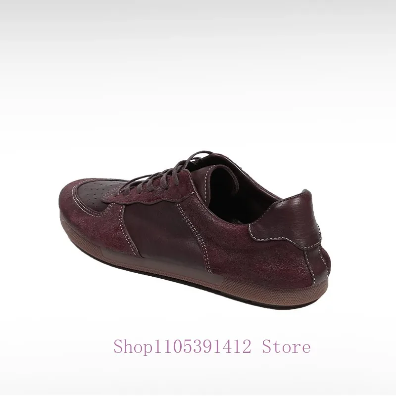 Vintage Men Training Sneakers Genuine Leather Lace-up Casual Shoes Handmade Horsehide Soft Breathable Driving Shoes