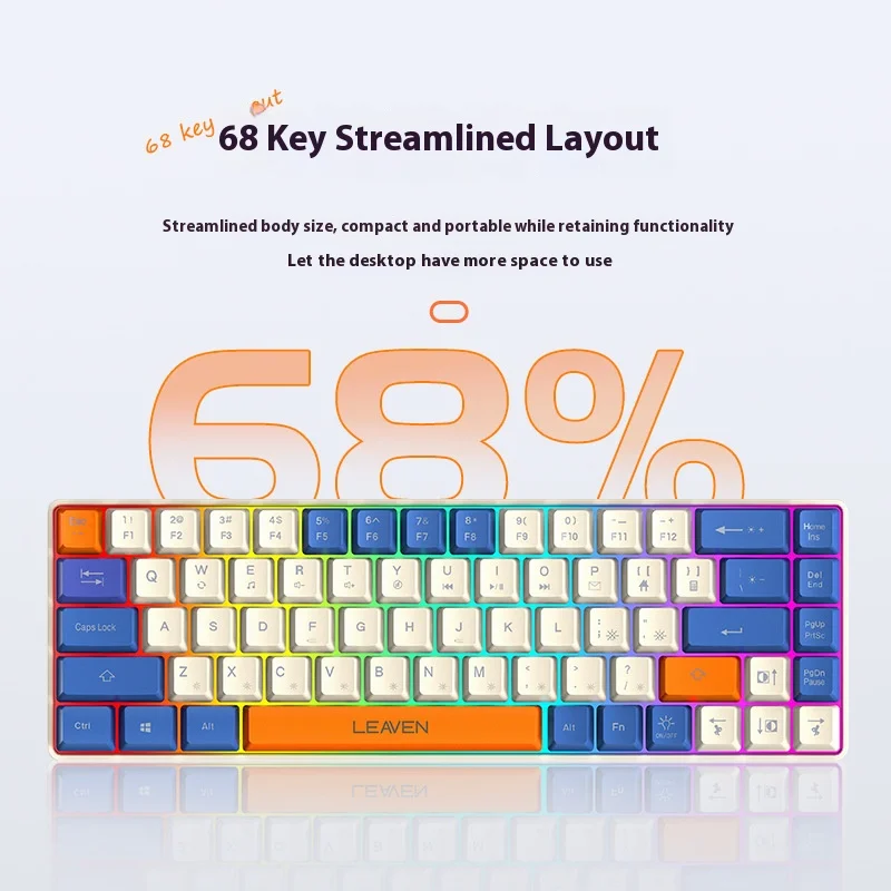 

68-клавишная красочная бесшумная клавиатура | RGB с подсветкой | Механическое ощущение | Тип-C Проводной | для ноутбука Игровой офис