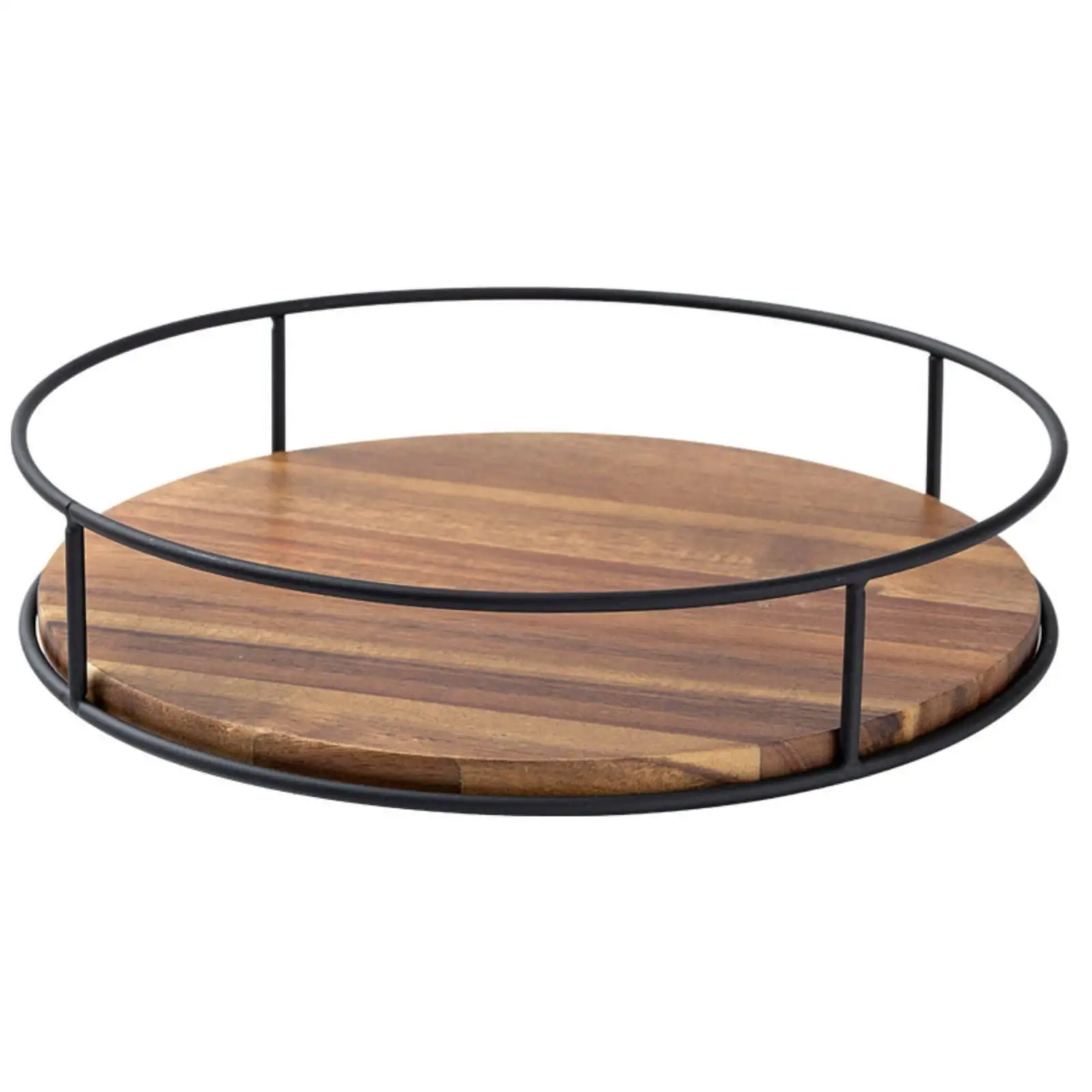 Wooden Rotating Tray Versatile Rotating Tray Turntable Wood and Metal-Accented