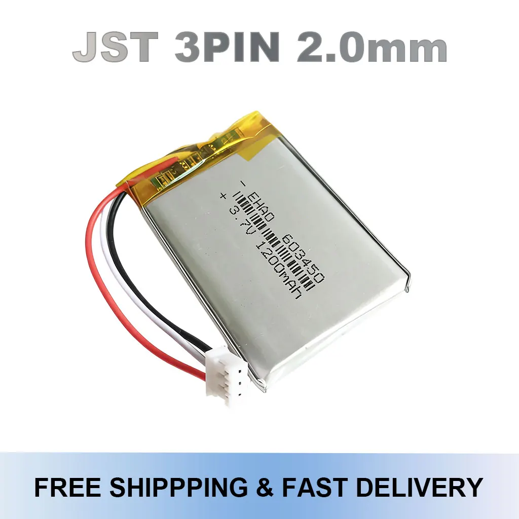 603450 Lithium Polymer Lipo Battery 3.7V 1200mAh With JST PH 2.0mm 3Pin For DVD Recorder GPS Camera E-book