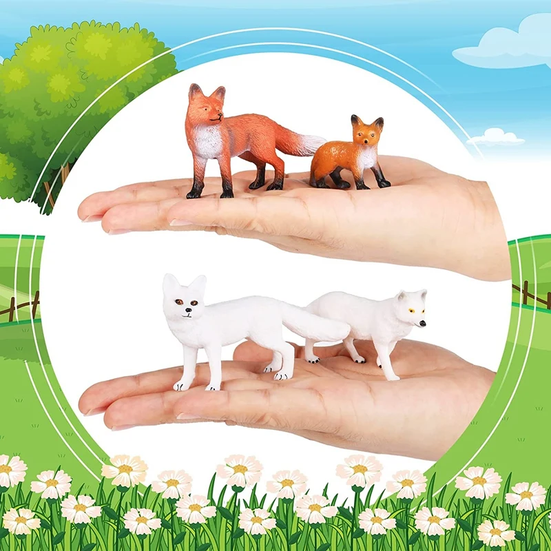 8Pcs Fox Animal Toy Figures Set Realistic Arctic Fox Red Foxes Figurki zwierząt Jungle Animal For Cake Topper Party Favors