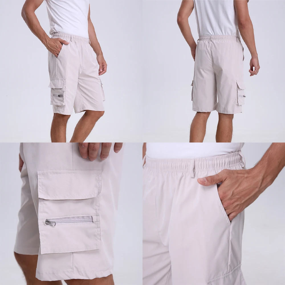 Sommer Herren Casual Einfarbige Cargo-Shorts Multi-Taschen Kordelzug Elastischer Bund Outdoor-Aktivitäten Wandern Angeln Halbhosen – Detail 2