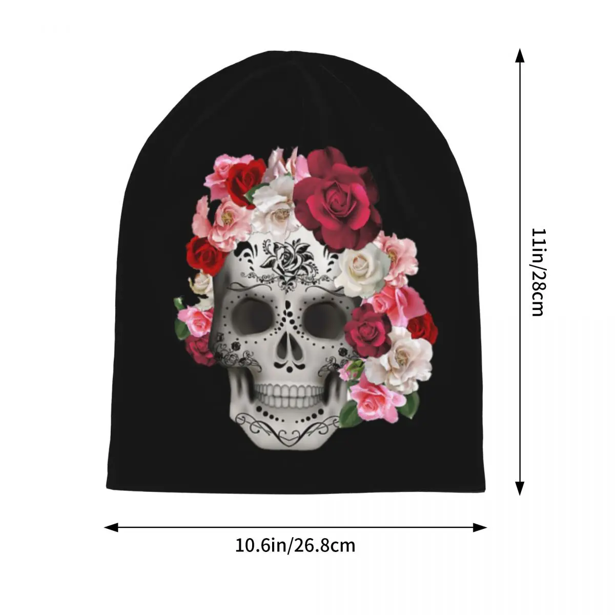 السكر الجمجمة مع الورود Skullies قبعة صغيرة دافئة الخريف الشتاء في الهواء الطلق قبعة محبوك بونيه قبعات للرجال النساء الكبار