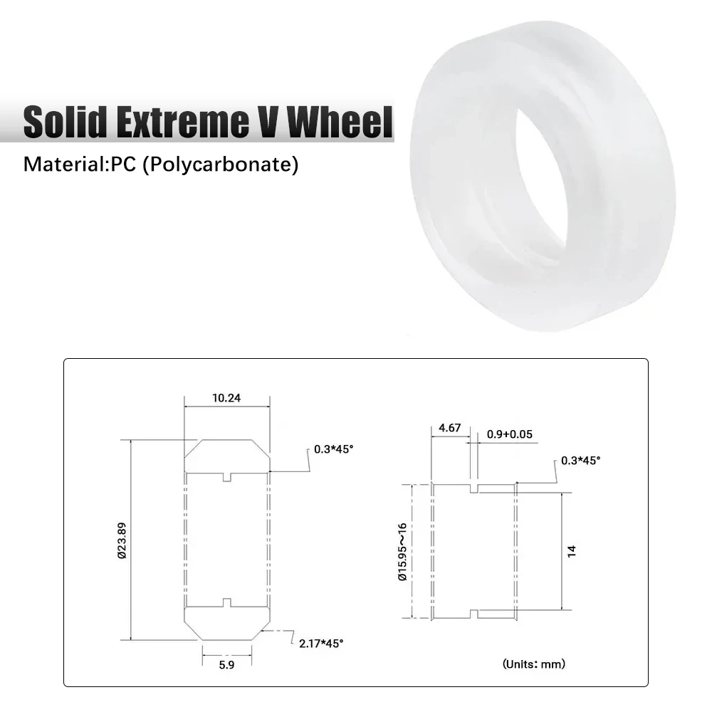 10Pcs High Precision CNC Xtreme Solid V Wheel Clear Polycarbonate V Slot wHEELS for V-Slot Rail Aluminum Profile 3D Printer Part