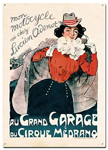Au Grand Garage 1899 Metal Tin Signs, Driving Riding and Racing Poster, Decorative Signs Wall Art Home Decor - 8X12 Inch (20X30