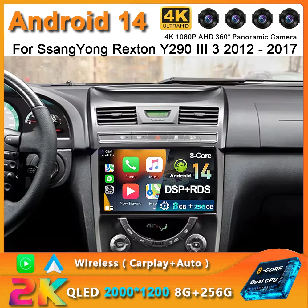 

For SsangYong Rexton Y290 III 3 2012 - 2017 2K QLED Android 14 Car Radio Multimedia Video Player GPS AI Voice CarPlay 4G