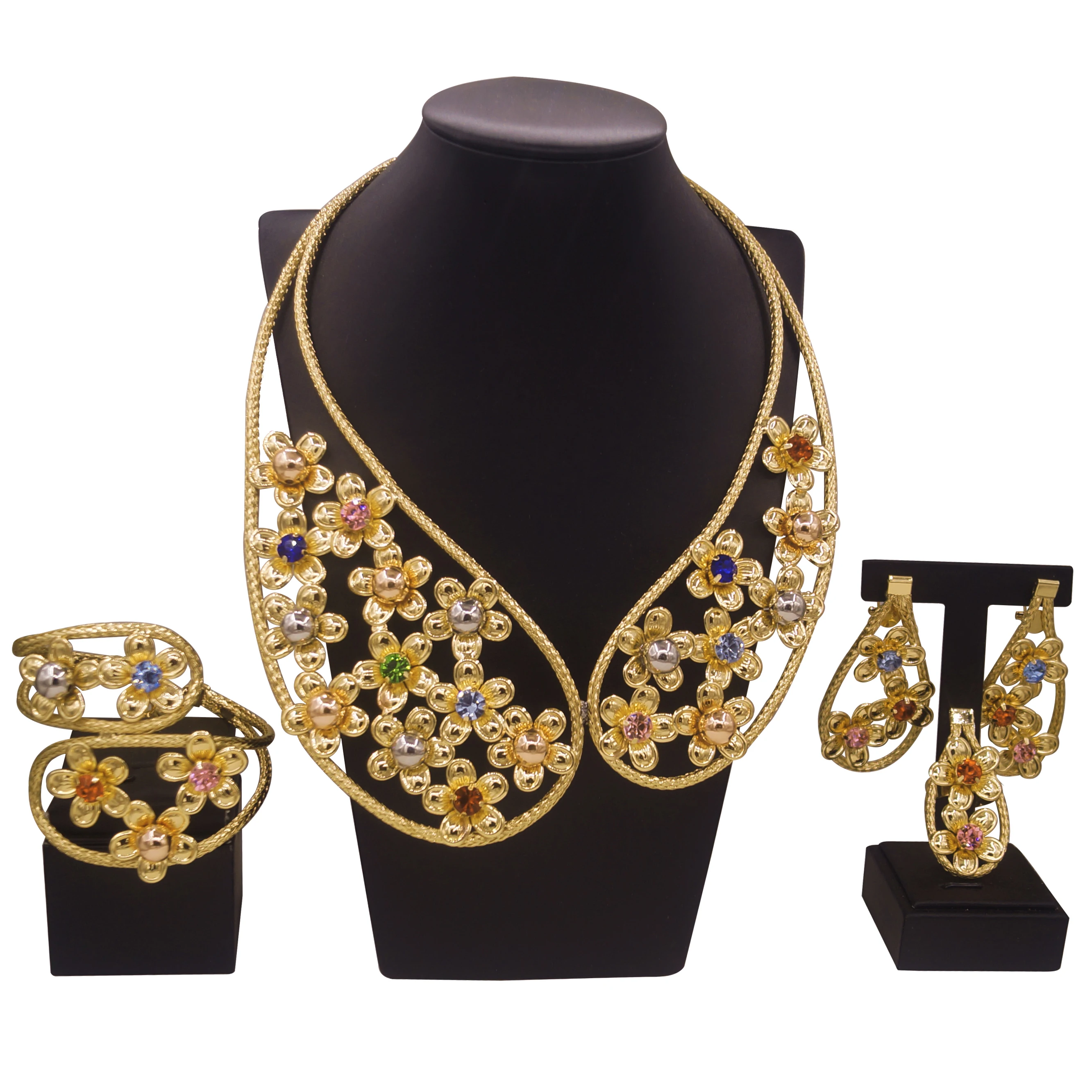 

Yuleili Brazil gold plated exquisite jewelry set Oval Drop gemstone flowers fall elegant beautiful gorgeous temperament mother g