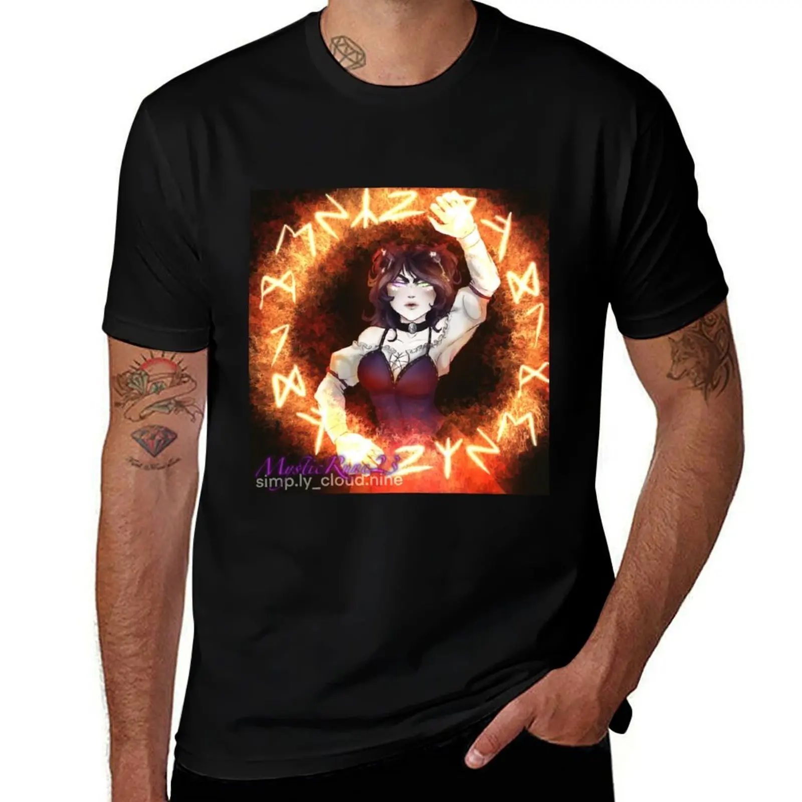 Runic Fire T-Shirt Fashion Pattern Printed Tee Shirt T-Shirt