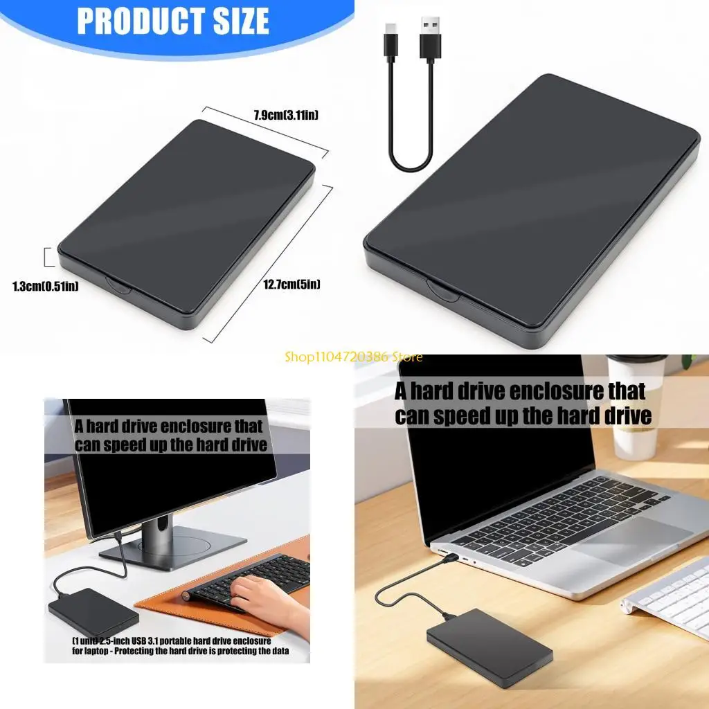 K0EA 2.5inch SATAIII HDD Enclosure USB 3.1 Fast Speed 5Gbps Transfer Toolless Installation for SSDs Expansion Backup