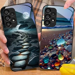 Big Window Powder For Samsung Galaxy S 8 9 10 20 Plus 21 FE 22 23 24 Ultra S7 Edge Black Tempered Glass Phone Case Hard Shell
