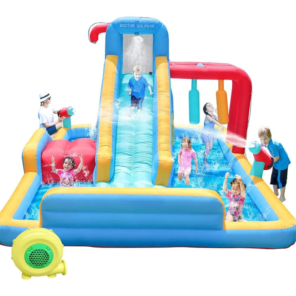 Iatable waterglijbanen, waterbouncehuis met waterglijbaan voor kinderen, opblaaswaterpark achtertuin, waterglijbanen buiten