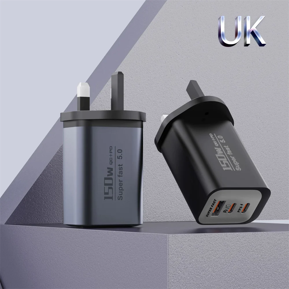 Total 150W USB Type C Multi Port Quick Charge 3.0 Fast Charger PD Mobile Phone Wall Charger Travel Adapter for iPhone 17 Xiaomi