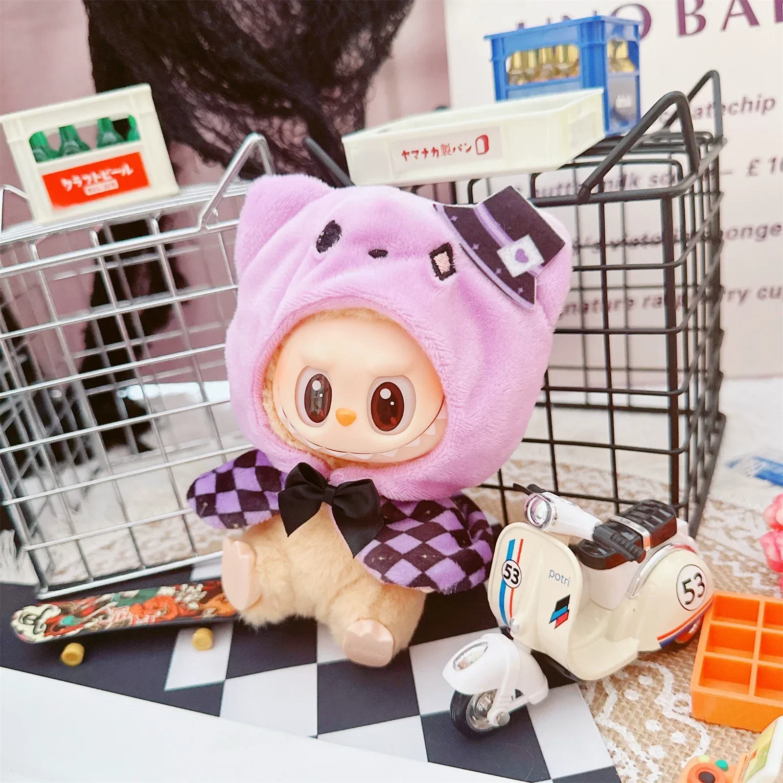 Voor 17 cm Labubu Stijlvolle Outfit Klassieke Raster stijl Jurk Angel Devil's Mantel Set Labubu Accessoires Labubu Ropa