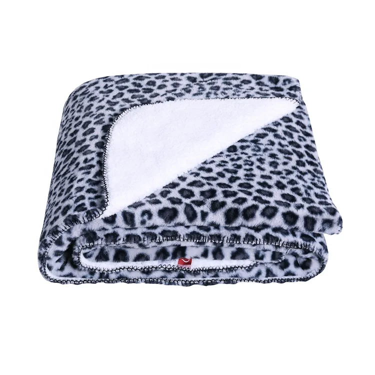 

Stock direct orders fleece 100% Polyester Leopard Print sherpa thick soft rabbit fur blanket