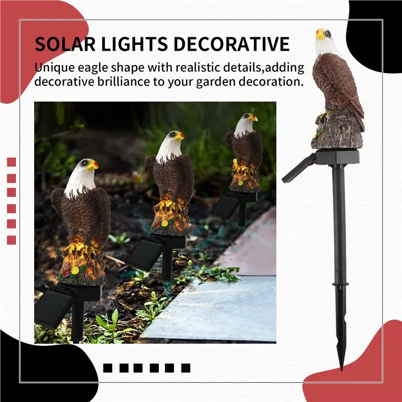 A04G-Solar Lights Decorative Resin Bald Eagle Figurine Dusk Dawn Solar Yard Light Animal Solar Stake Light Outdoor Decorative