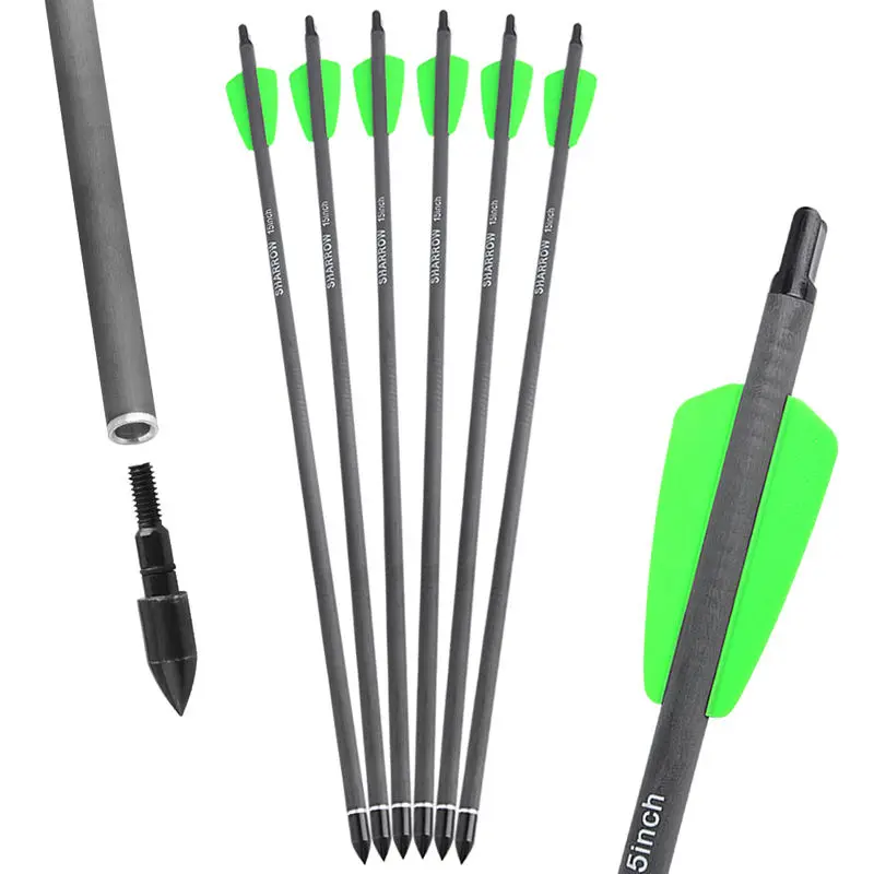 Short Arrow 7.5/15/20 Inch Carbon Fiber Arrow Short Bolt OD 7.4/8.8mm Hunting Sports Shooting Practice Archery Accessories