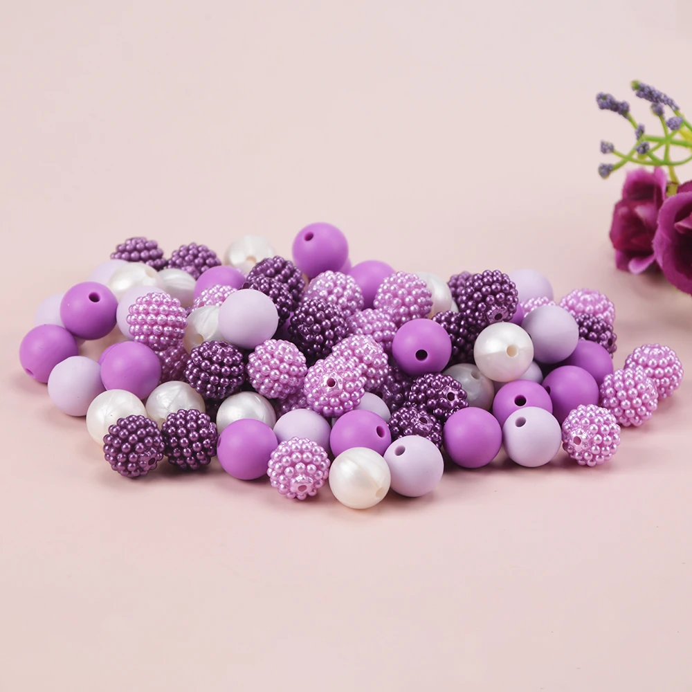 LOFCA 100pcs/ acrylic Bayberry beads Round loose silicone beads Silicone necklace Silicone teething necklace silicone beads